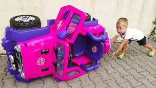 Elis and Thomas pretend play rescue mission - Ride On Power Wheel Toys with Baby Doll