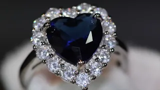 Sapphire blue diamond heart ring, Womens sapphire blue diamond ring