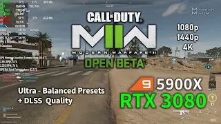 CoD:MW II Beta - Ryzen 9 5900X + RTX 3080 | Ultra - Balanced + DLSS Quality | 1080p | 1440p | 4K