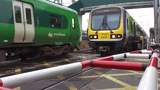 Railway Crossing at Bray Station, Wicklow - 2 x IE 29000 Class Trains