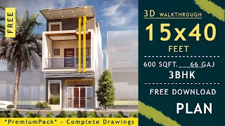 3D Home Design | 15x40 Feet | Interior Design | Carparking | 3Bhk House Plan | HouseDoctorZ Studio