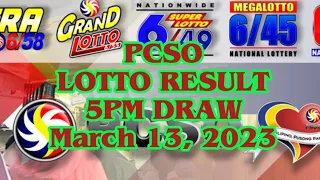 PCSO 5PM LOTTO RESULT | March 13, 2023