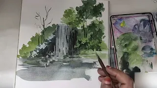 Watercolor Painting Tutorial | How To paint A Waterfall In Watercolor