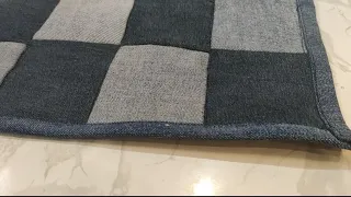denim /doormat /carpet /floor met/ old jeans to reuse idea cutting and stitching at home
