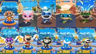 Talking Tom Hero Dash -TALKING Tom vs Angela vs  Hank VS GingerVS  BEN - All Outfits Unlocked