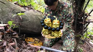 We Found Treasure Under Big Rocks It Looks Like Golden Beasts