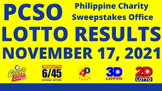 LOTTO RESULTS | NOVEMBER 17, 2021 Grand Lotto 6/55 | Mega Lotto 6/45 | 4Digit | 3Digit | 2Digit
