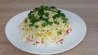 Крабовый салат. Салат с крабовых палочек. Salad with crab sticks and corn