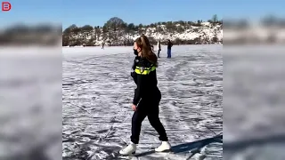 Schaatsende agente draait een pirouette op het ijs en gaat viraal