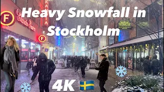Stockholm,Sweden-Christmas Vibe-Walking Tour 4K HDR Heavy snow