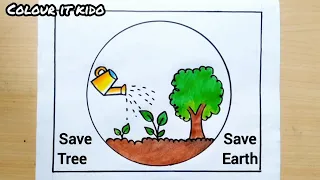 Plant more trees Drawing | Save Tree Save Earth easy poster Drawing | Planting more trees Drawing