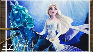 [이지힐링아트]Frozen2_Elsa drawing/겨울왕국2 머리푼엘사그리기/수채화 손그림 - character drawing