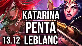 KATARINA vs LEBLANC (MID) | Penta, 8 solo kills, Legendary, 1.9M mastery, 25/5/5 | KR Master | 13.12