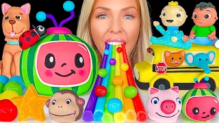 ASMR RAINBOW DESSERTS MUKBANG, COCOMELON WATERMELON CAKE, CANDY, JJ CAKE TOPPER, JELLY EATING 먹방