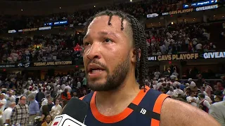 Jalen Brunson's reaction to first playoff win as a Knick | NBA on ESPN