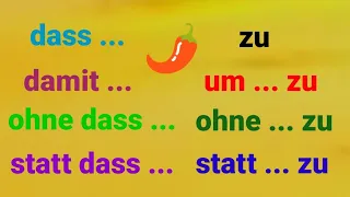 A1, A2,B1, B2, C1, um zu, ohne zu, statt zu, dass, ohne dass, damit, stattdessen, dessen, deren, auß