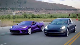 2020 Corvette C8 vs Tesla Model 3 Drag Race