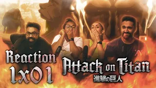 Attack on Titan DUB - 1x1 To You From 2000 Years Ago The Fall of Shiganshina Part 1 - Group Reaction