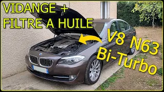 Vidange du gros V8 4.4L N63 de la 550i F10. Avec un nouveau PARTENAIRE !! :D #bmw @racinglubes2772