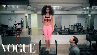 Inside Model Imaan Hammam's SLT Workout: Watch Her 5 Best Moves On the Megaformer - Vogue