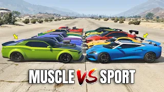 GTA 5 ONLINE - MUSCLE CARS VS SPORT CARS (CAN MUSCLE CARS BEAT SPORT CARS WITH WHEELIE?)