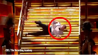 James Corden fall down stairs at Grammy Awards 2017