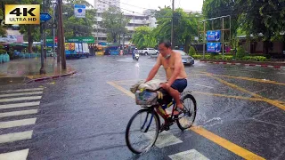 Walking through Extremely Heavy Rain and Thunderstorm in Bangkok, Thailand • 4K