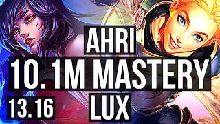 AHRI vs LUX (MID) | 10.1M mastery, 5000+ games, 15/3/12, Legendary | NA Challenger | 13.16