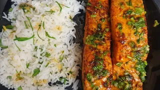 LEMON BUTTER GARLIC SALMON FISH 🐟 WITH NEW RECIPE | SALMON FISH WITH RICE| EASY DINNER IDEA