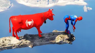 Funny Ragdolls SpiderMan VS Cow in GTA 5