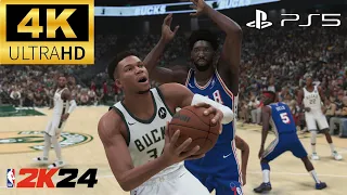 NBA 2K24 - PHILADELPHIA 76ERS VS MILWAUKEE BUCKS - FISERV FORUM - INCREDIBLE ULTRA REALISM GRAPHICS