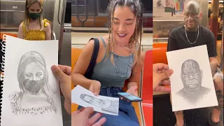 Drawing strangers on the subway | TikTok compilation (@devonrodriguezart)