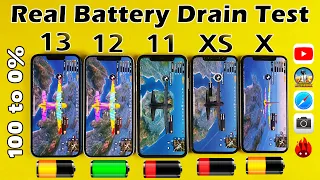 iPhone 13 vs iPhone 12 vs iPhone 11 vs iPhone XS vs iPhone X - Battery Life Drain Test | iOS 15.0.2