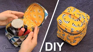 DIY Cosmetic Zipper Pouch | Cube Makeup Bag Tutorial [sewingtimes]