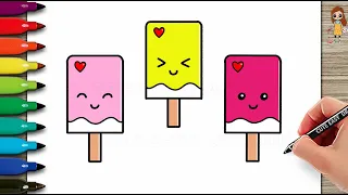 How to Draw Ice Cream from simple Shapes | Easy to Draw Cute Kawaii Ice Cream  - Easy Step by Step