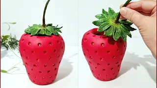 Strawberry Shape Jar Using Waste, Texture Paste & 3 Ingredients Cold Porcelain Clay