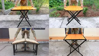 Great idea for a clever craftsman's 4 folding tables / DIY smart folding metal table