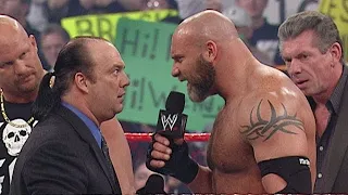 GOLDBERG ACCIDENTALLY SPEARS STONE COLD AFTER BRUTALY SPEARING HEYMAN WWE RAW