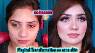 Party Makeup Base on acne Skin || Step by step || Enhanced Beauty Foundation review # zainabnuman