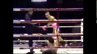 Muay Thai referee saves fighter from illegal kick