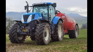 Spreading Slurry with tankers, Hi-Spec 2300Gallon and New Holland T7220
