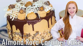 AMAZING Almond Roca Caramel Cake Recipe!! With Caramel Cake, Caramel Buttercream & Toffee!!