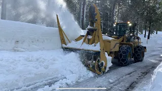 Blowing Snow With A BEAST Of A Snowblower! CAT 938G with a Kodiak Northwest Blower