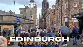 Edinburgh Scotland: Rain walk, Royal Mile - Castle to Parliament | 4K 60FPS