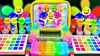 [ASMR] Mixing "BabySharks" MakeUp Eyeshadow,Glitter Into Clear Slime 아기상어 슬라임(253) satisfying