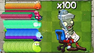 PvZ 2 Challenge - All Plants vs 100 Zcorp Racer Chair Zombies - Who Will WIn?