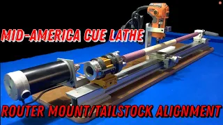 MID-AMERICA CUE LATHE. SETTING A POOL CUE TAPER, TAILSTOCK ALIGNMENT w/Edge Technology Alignment Bar