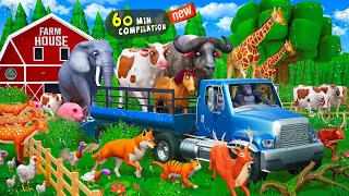 Forest Animals Farm Diorama and Rescue Compilation - Cow Elephant Gorilla Pig Fox Deer Cat Buffalo