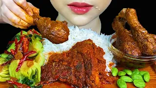 MUKBANG EATING||THAI STEAM FISH WITH TAMARIND CURRY, SPICY CHICKEN CURRY & WHITE RICE