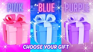 Choose your gift🎁🤩🤮3 gift box challenge Pink, Blue, Purple #chooseyourgift #pickonekickone #3giftbox